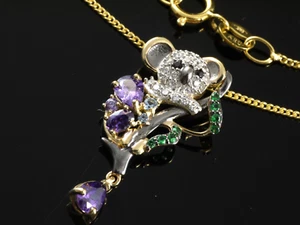 585 Gelbgold kleiner Koala Anhänger mit Kette Amethyst und Peridot - Bild 1 von 3