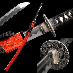 Katana Handmade Japanese 1095 Carbon Steel Red Full Tang Sharp Samurai Sword - Picture 1 of 12