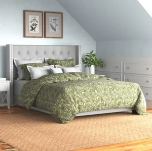 Queen Bed Frame Complete Set Rails Upholstered Headboard Bedroom Silver Leather - Picture 1 of 5