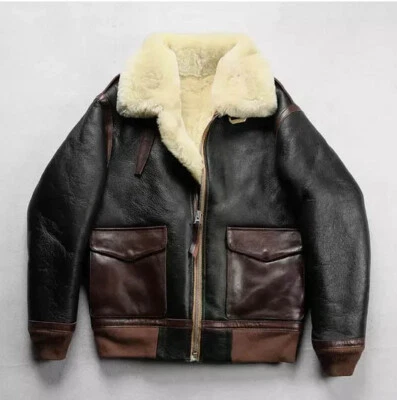 Men's G-1 Aviator Bomber Jacket - Real Sheepskin Shearling Leather Flight - Image 1 of 4