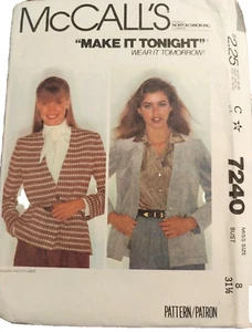 McCalls 7240 Uncut Pattern Retro Vintage 1980 Misses Size 8 Jacket Cardigan - Picture 1 of 5