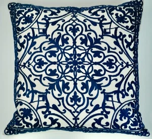 "OLD BLUE" VollKissen beflockt stilvoll 45x45 cm Leinen Federn BW-Inlett - Bild 1 von 9