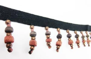 Beaded Fringes Rustic Orange Brown Black Ant. Copper Beads Sewing Dance Lamp - Picture 1 of 3