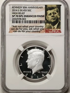 2014-S 50C High Relief Enhanced Finish SP70 DPL NGC 2654598-003 50th Anniversary - Picture 1 of 2