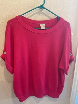 Suéter Chicos Talla 1 Mediano Rosa Caliente Lino Manga Corta Pestaña Redonda Grueso Tejido Foto 1 de 4