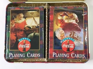 Coca Cola Playing Cards Tin 2 Decks 1999 Santa Claus Holiday New Collectible - Picture 1 of 4
