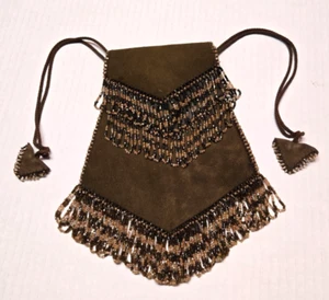 VINTAGE BEADED LEATHER POUCH/PURSE, Art Deco, Flapper, Bohemian, Unique - Picture 1 of 10