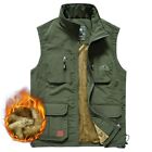Men Casual Thick Waistcoat Sleeveless Fleece Warm Vest Multi Pockets Jacket Tops