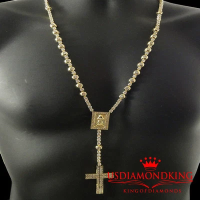 Collar de cadena de eslabones de tenis rosario de Jesús con marco cruzado sólido para hombre 28+5" con circonita cúbica Foto 1 de 4