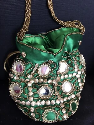 Verde 💚 Dorado Hobo Cartera Noche Bolso de Mano Boho Chic Bling Bling Foto 1 de 4