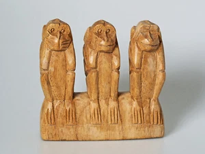 Tierfigur "3 weise Affen" aus Suar Holz, naturfarben, ca. 10 cm hoch - Bild 1 von 5
