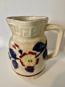 Antique Majolica Pottery Pitcher Jug Off White Floral RARE 1870s Vintage - Picture 1 of 6