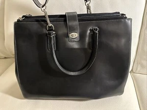 Franklin Covey Laptop Briefcase Handbag Black Leather Bag Organizer, Pristine! - Picture 1 of 12