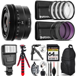 Sony FE 24mm f/2.8 G Lens +Flash+MACRO UV-CPL-FLD-64GB Kit