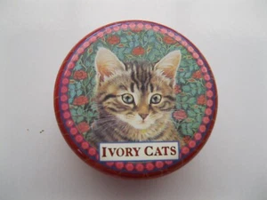 LESLEY ANNE IVORY CATS leere DOSE, TABBY CAT, kleiner runder Behälter & Deckel 1997 - Bild 1 von 5