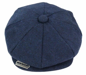 Mens Peaky Blinders Blue Tweed Hat Newsboy Gatsby Flat Bakerboy With Razor Blade - Picture 1 of 5