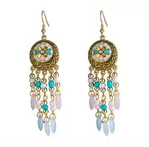 Pendientes colgantes bohemios retro bohemios de oro pastel boutique para mujer - Imagen 1 de 2