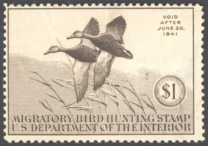 1940 US Scott #RW7 $1 Black Mallards, Federal Duck Stamp, MNG - Picture 1 of 2