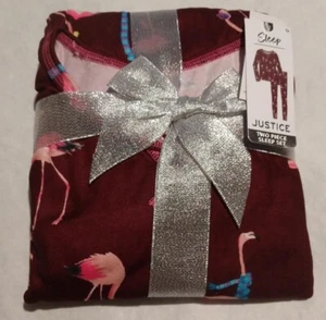 NWT Justice Girls Winter Flamingo Print Pajamas PJs 2PC Set - Picture 1 of 2