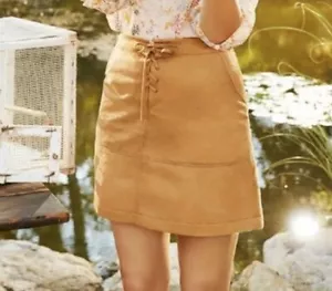 Kunst-Wildleder Schnürung Minirock 10 neutral hellbraun Lauren Conrad Woodland Wander Fee - Bild 1 von 1