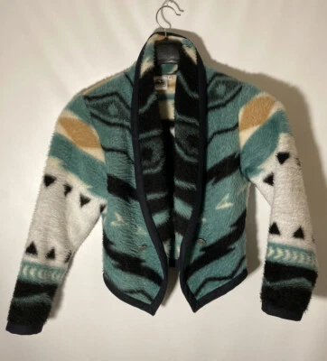 Jaqueta de lã vintage anos 80 Together West - Design turquesa sudoeste - Tamanho M - Fabricada nos EUA - Imagem 1 de 4