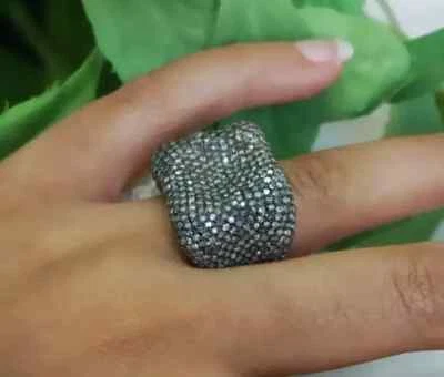 Pave Diamond Wedding Ring 925 Sterling Silver Handmade Fine Jewelry Gift For Him - Image 1 of 4