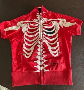 Pepe Jeans Womens Sz L Red Zip Short Sleeve Jacket NWT Skeleton Vest New Pockets - Picture 1 of 19