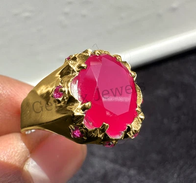 Anillo de oro amarillo sólido de 14 K con piedras preciosas de rubí natural de 14 k para hombre Foto 1 de 3