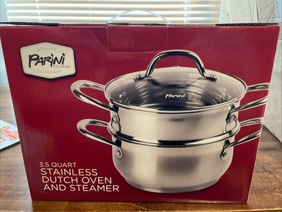 Nuevo Parini 3,5 Qt Acero Inoxidable Horno Holandés y Vaporera Tapa de Vidrio Apto para Lavavajillas Foto 1 de 4