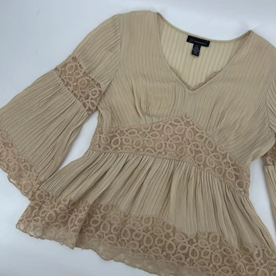 Blusa Babydoll de Seda Y2K INC International Concepts 14 Plisada Manga Campana Hada Foto 1 de 4