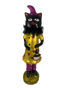 Retro Halloween Black Cat Foil Resin Woman Figurine Statue 14” - Picture 1 of 12