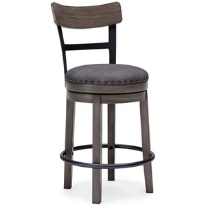 24" Farmhouse Upholstered Swivel Counter Barstool Gray - Picture 1 of 9