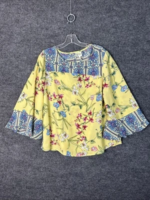 Blusa para mujer Fig And Flower talla grande amarilla floral manga campana hippie festival Foto 1 de 4