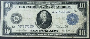 1914 Large Size $10 Federal Reserve Note A47697253A - Picture 1 of 6