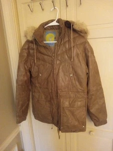 Down-Bomber By Laurel Leather Hooded Parka Size 36 Flight Jacket Brown 90's - Picture 1 of 7