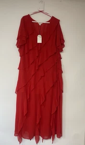 Damen Maxikleid Monsoon Renata Rüschen Rot Größe 22 V-Ausschnitt - Bild 1 von 17