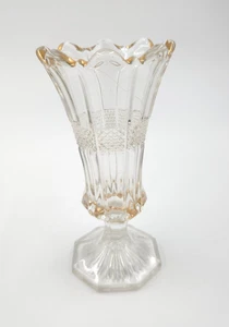 Vintage EAPG Kristallknospe Blumenvase mit Fuß Diamantspitze 6 Zoll mit Gold-Highlights - Bild 1 von 4