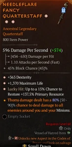 Diablo 4 S9 Season 9 Quarterstaff 3GA Dexterity Max life primary resource - Picture 1 of 1