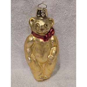 Vintage Blown Glass Teddy Bear Christmas Ornament Gold Tone Holiday Decor - Picture 1 of 3