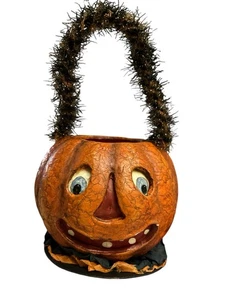 Lanterna Jac-O-Lantern in cartapesta Halloween antica vintage - Foto 1 di 5