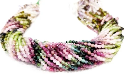 Natural Multi Tourmaline Beads Necklace, Faceted Round Tourmaline Beads Necklace - Image 1 of 4