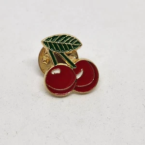 Cherries Red Fruit Metal Enamel Pin Gold Tone Backing Lapel Backpack Hat Brooch - Picture 1 of 2