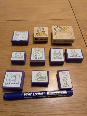 LOTE de sellos de espuma y madera de Garfield el gato con bolígrafo de tinta Foto 1 de 4