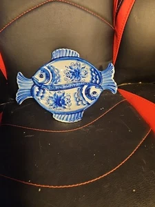 Gzhel Sectional Fish Dish 8 Inch Hand Made In Russia - Picture 1 of 6