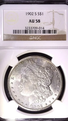 1902 年 S 版旧金山摩根银币 1 美元 NGC AU 58 — 第 1/4 张图片