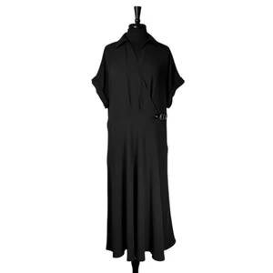 Ralph Lauren Black Label Damen Kleid 18 Schwarz V-Ausschnitt Gold Schnalle Midi Klassiker - Bild 1 von 11