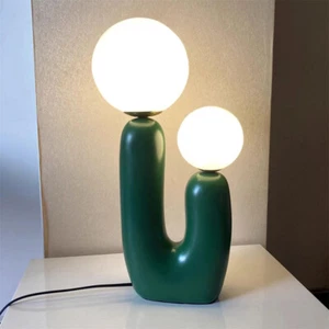 Modern Cactus Desk Lighting Cream Glass Shade Nightstand Table Lamp for Bedroom - Picture 1 of 12