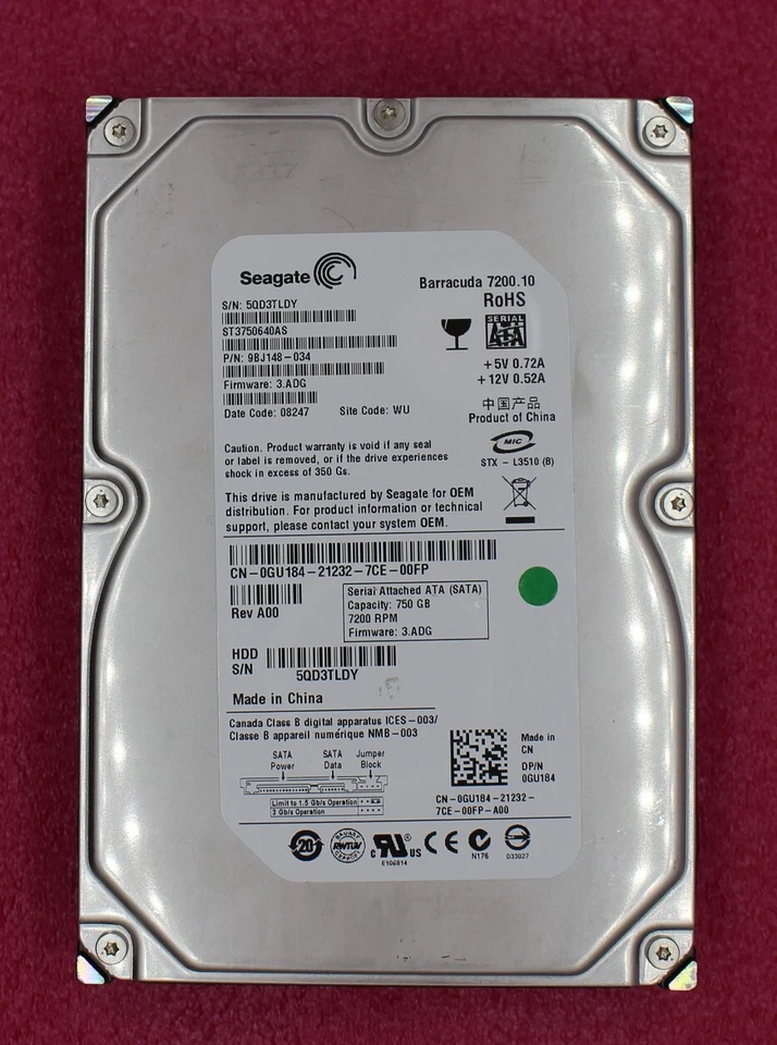 Dell 750GB 7200rpm 3.5 inch SATA Hard Drive - Image 1 of 1
