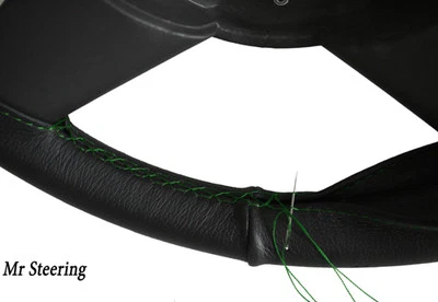 Passt Für DAF 95 XF 97-05 Lkw Echtes Leder Lenkradbezug Mit Grünen Nähten Neu - Bild 1 von 4