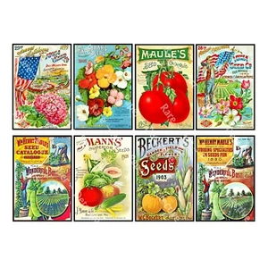 Seed Packet Catalog REPRODUCTIONS, Antique Garden Journal Decor, 1 Sticker Sheet - Picture 1 of 1